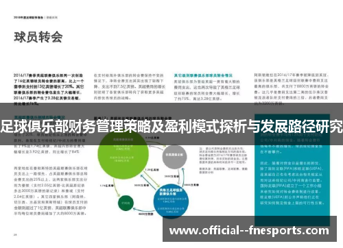 足球俱乐部财务管理策略及盈利模式探析与发展路径研究 足球俱乐部财务管理策略及盈利模式探析与发展路径研究